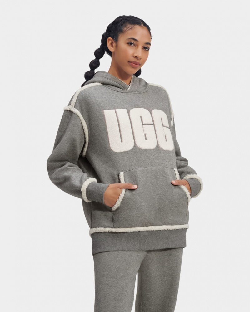 Ugg Joanne B Fleece Logo Women\'s Hoodie Grey | AYSXFWN-57