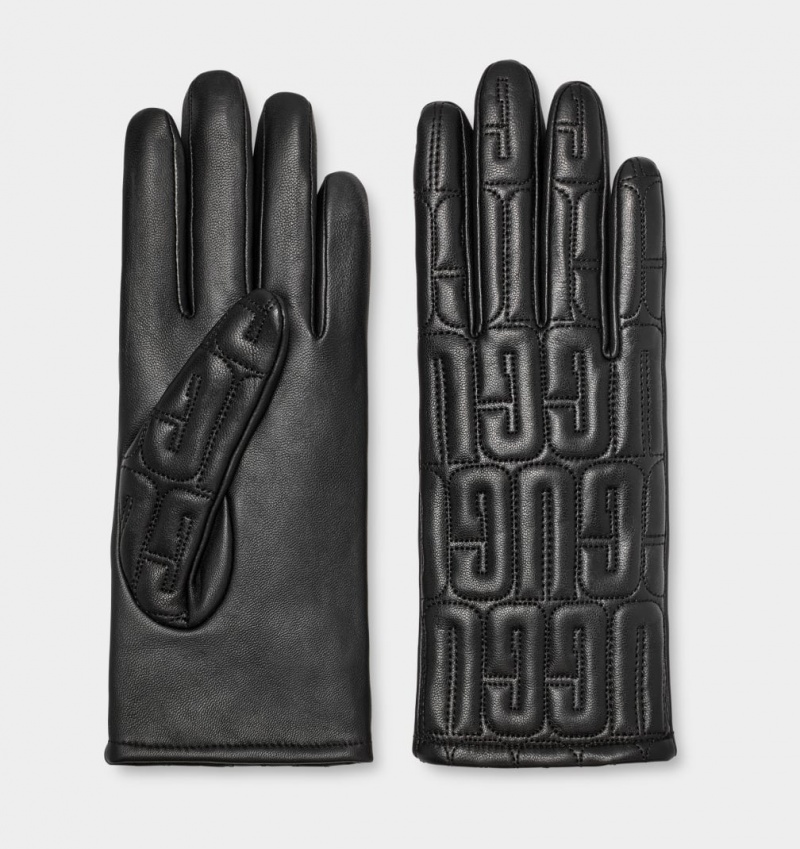 Ugg Leather Quilted Logo Women's Gloves Black | ISBYEMO-74