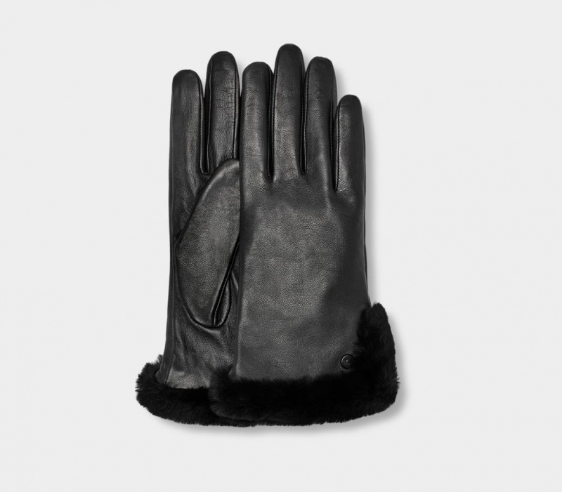 Ugg Leather Sheepskin Vent Women\'s Gloves Black | GAHZFLO-30