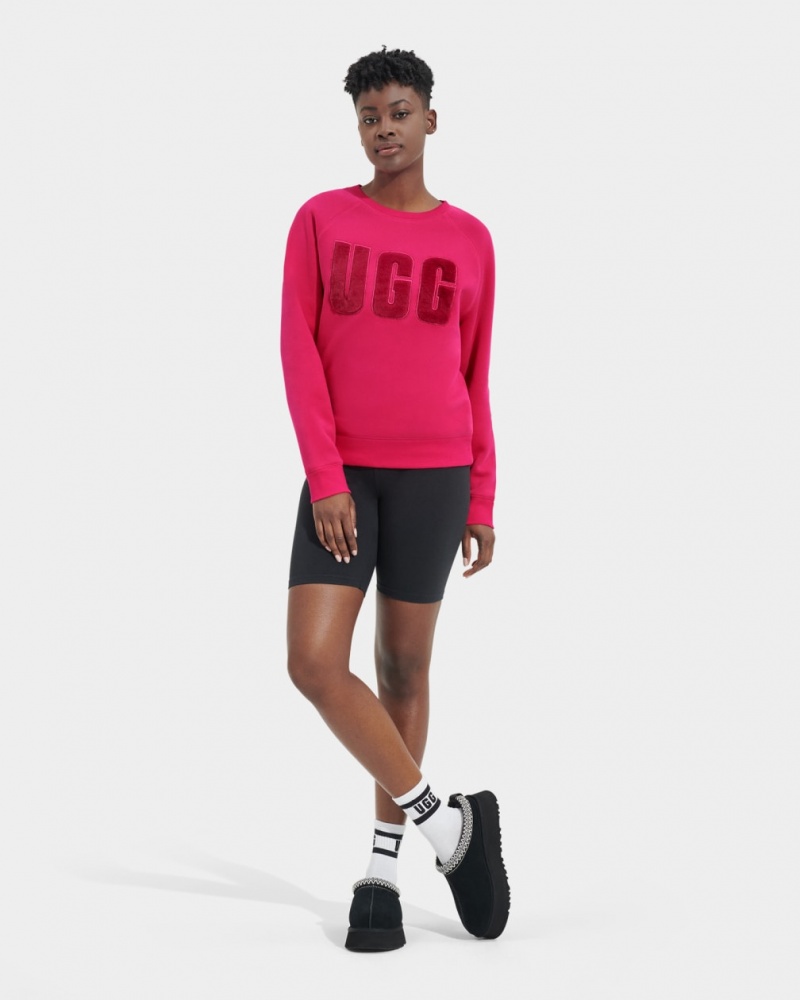 Ugg Madeline Fuzzy Logo Crewneck Women's Sweatshirt Pink / Dark Red | GLYDMHT-82