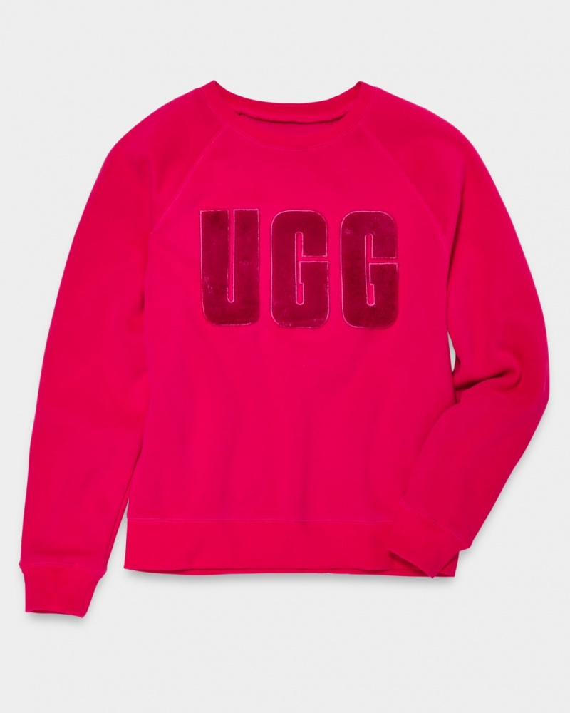 Ugg Madeline Fuzzy Logo Crewneck Women's Sweatshirt Pink / Dark Red | GLYDMHT-82