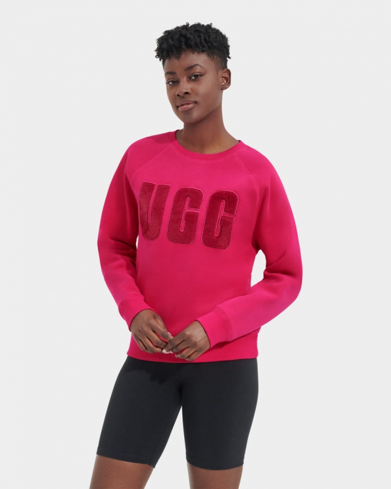 Ugg Madeline Fuzzy Logo Crewneck Women\'s Sweatshirt Pink / Dark Red | GLYDMHT-82