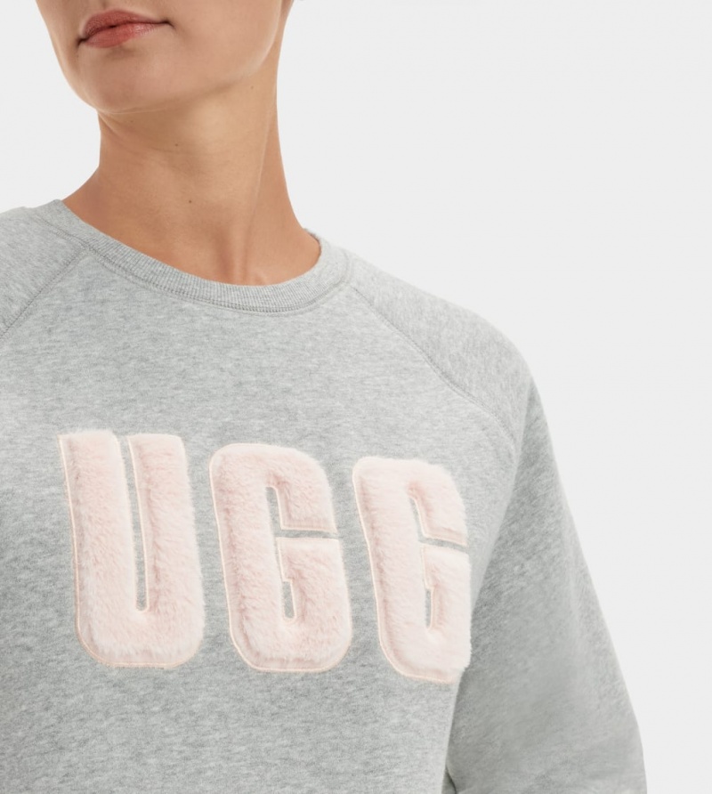 Ugg Madeline Fuzzy Logo Crewneck Women's Sweatshirt Grey | KYSGEXC-90