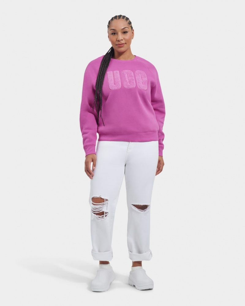 Ugg Madeline Fuzzy Logo Crewneck Women's Sweatshirt Pink | NYRDSJL-71