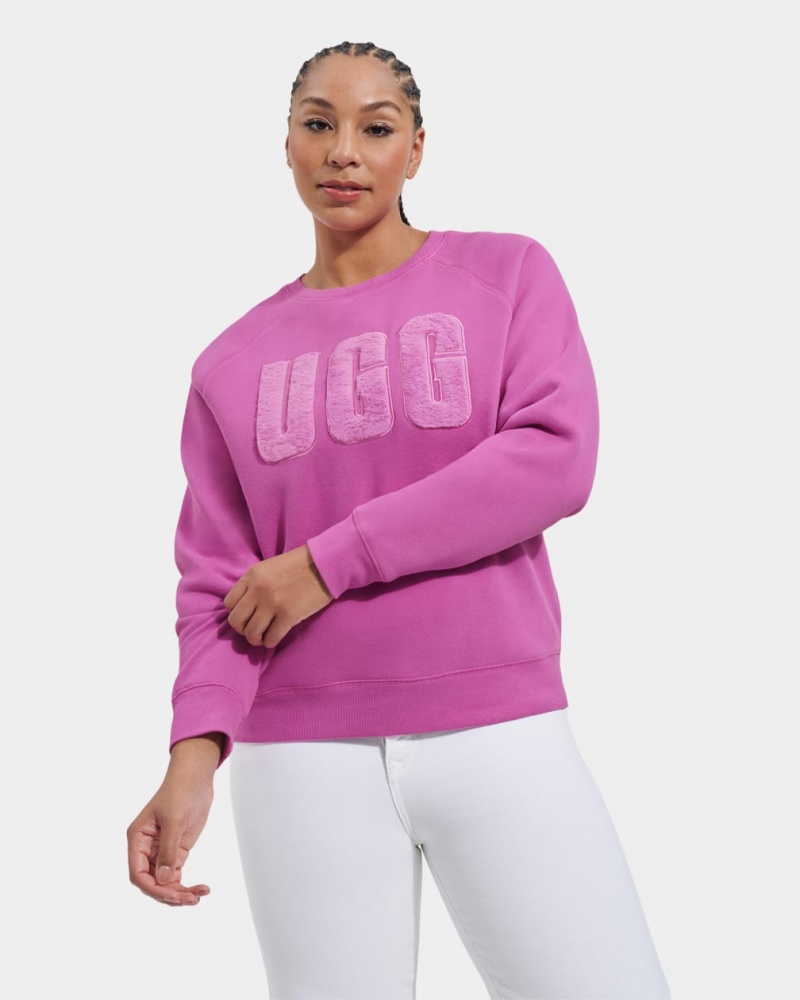 Ugg Madeline Fuzzy Logo Crewneck Women\'s Sweatshirt Pink | NYRDSJL-71