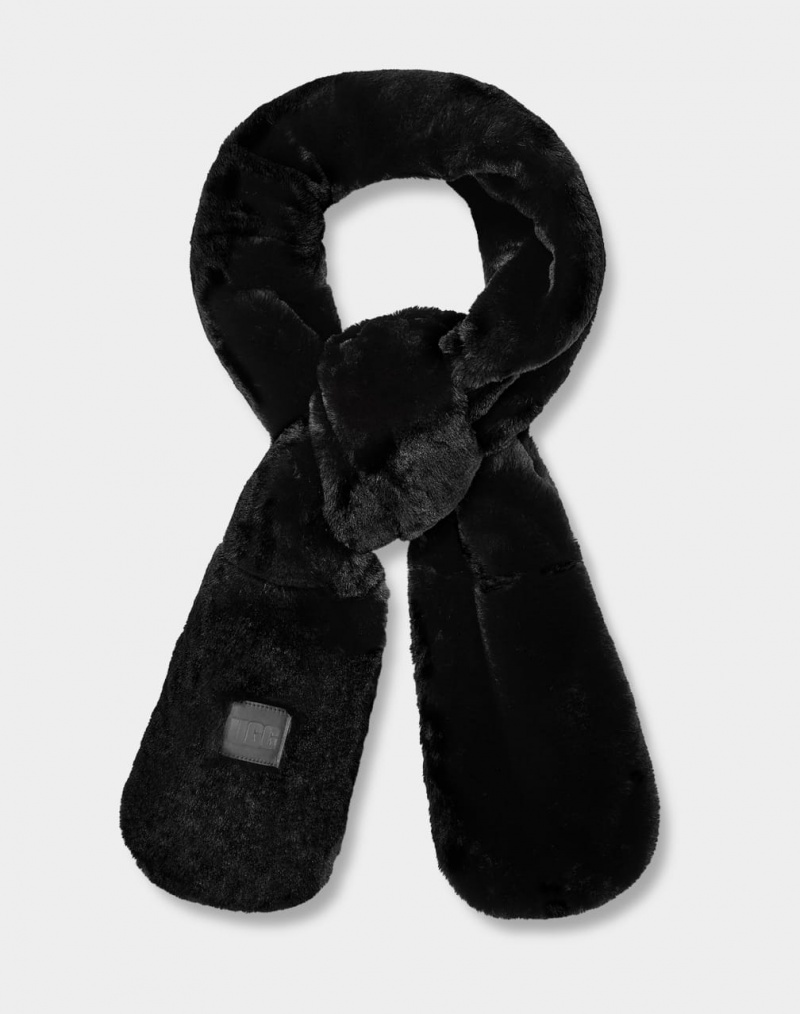 Ugg Oblong Faux Fur Women\'s Scarves Black | PZEROHS-30