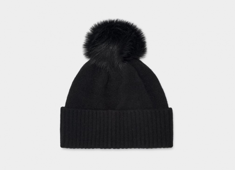 Ugg Pryce Rib Knit Pom Women's Hats Black | ENHRSIB-06