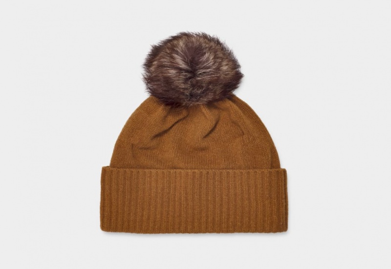 Ugg Pryce Rib Knit Pom Women\'s Hats Brown | FYAIEWR-98