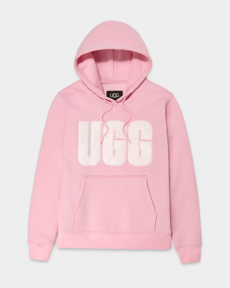 Ugg Rey Fuzzy Logo Women's Hoodie Pink | XGSWVZJ-14