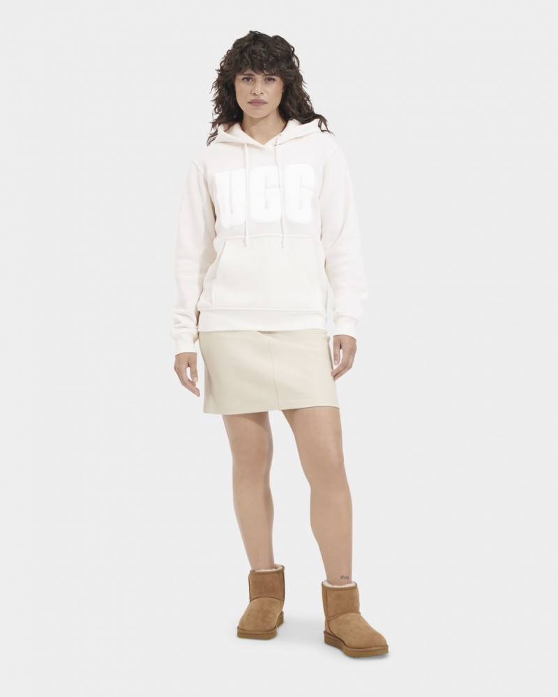 Ugg Rey Fuzzy Logo Women's Hoodie White | DNZCQUL-62