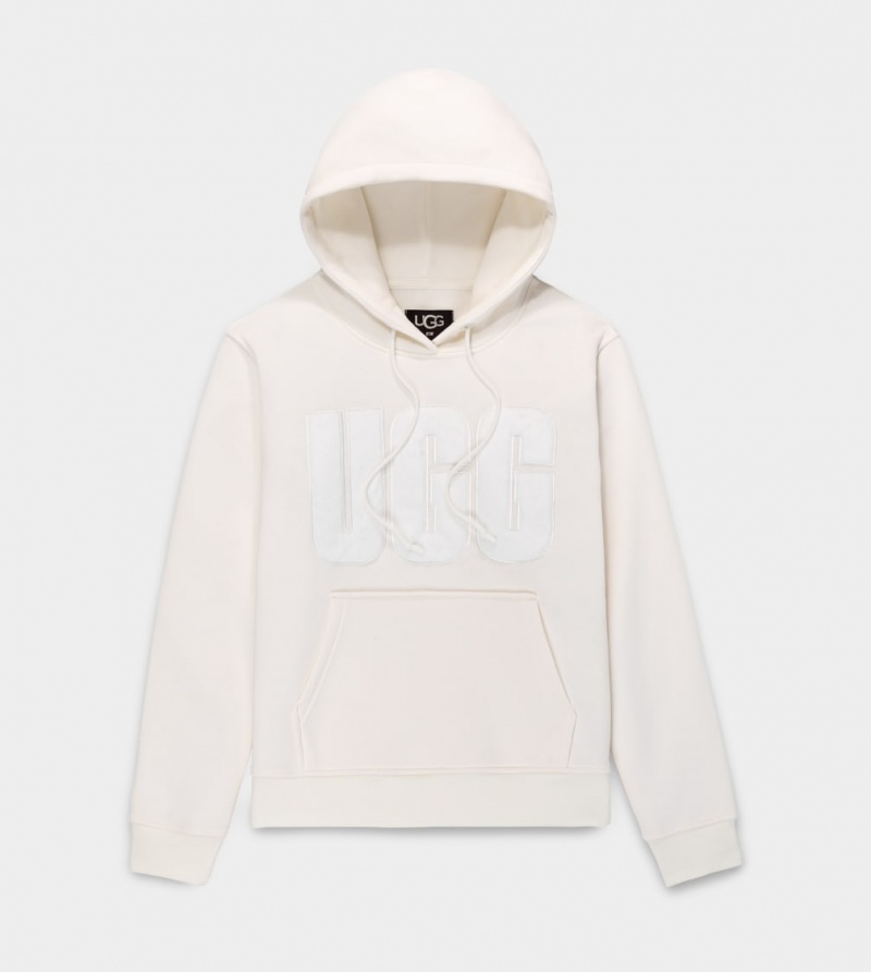 Ugg Rey Fuzzy Logo Women's Hoodie White | DNZCQUL-62