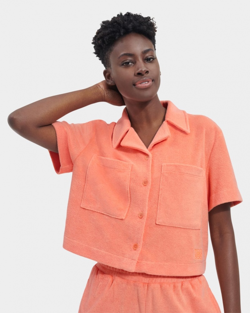 Ugg Saniyah Sleeve Buttondown Women's Tops Orange | VYGKTOJ-90