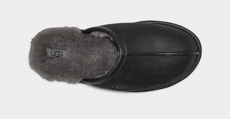 Ugg Scuff Leather Men's Slippers Black | HUCGDEN-45