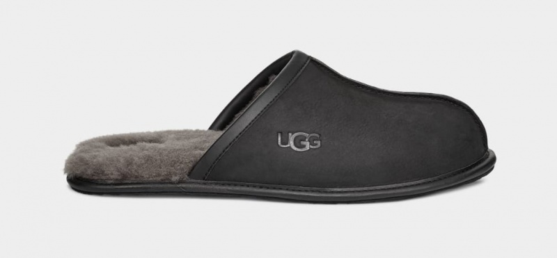 Ugg Scuff Leather Men\'s Slippers Black | HUCGDEN-45