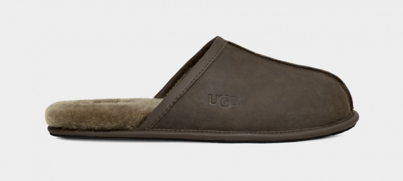 Ugg Scuff Leather Men\'s Slippers Olive | ASFNLRP-96