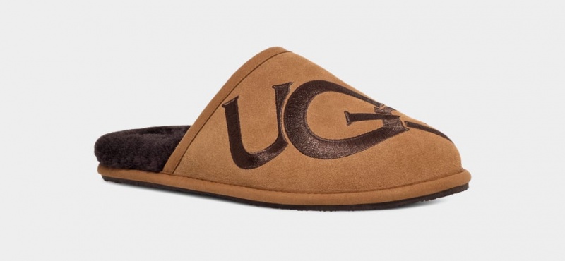 Ugg Scuff Logo II Men's Slippers Brown | FWBOJIP-78