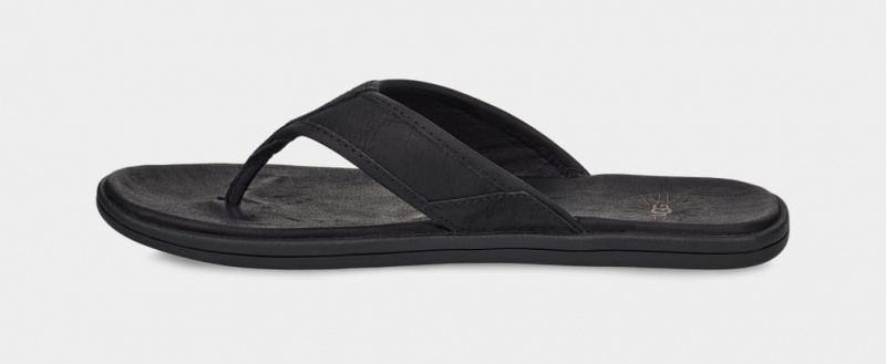 Ugg Seaside Leather Men's Slides Black | YRSIWUB-69