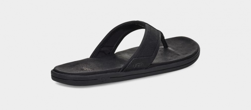 Ugg Seaside Leather Men's Slides Black | YRSIWUB-69