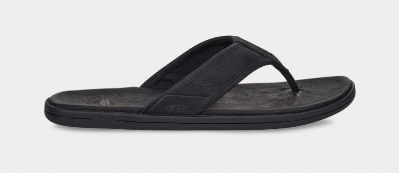 Ugg Seaside Leather Men\'s Slides Black | YRSIWUB-69