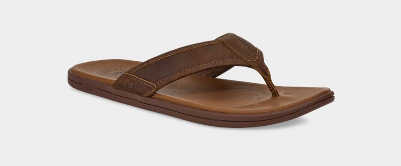 Ugg Seaside Leather Men's Slides Brown | KUXTECO-96