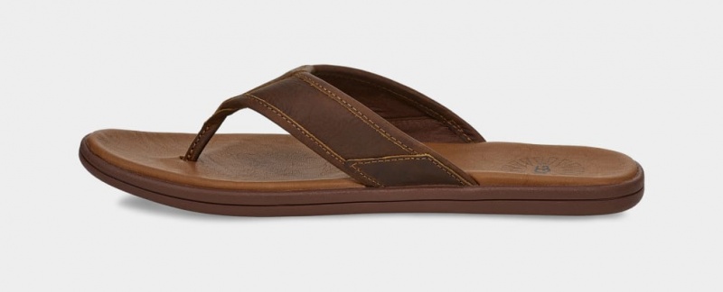 Ugg Seaside Leather Men's Slides Brown | KUXTECO-96