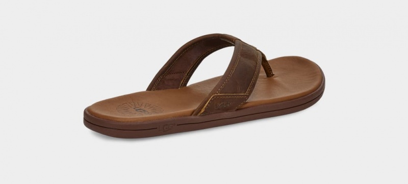 Ugg Seaside Leather Men's Slides Brown | KUXTECO-96