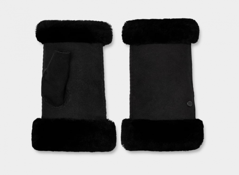 Ugg Sheepskin Fingerless Women's Gloves Black | LOTDKGJ-15