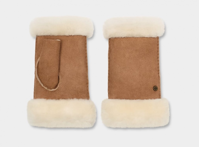 Ugg Sheepskin Fingerless Women's Gloves Brown | HSWZLUN-02