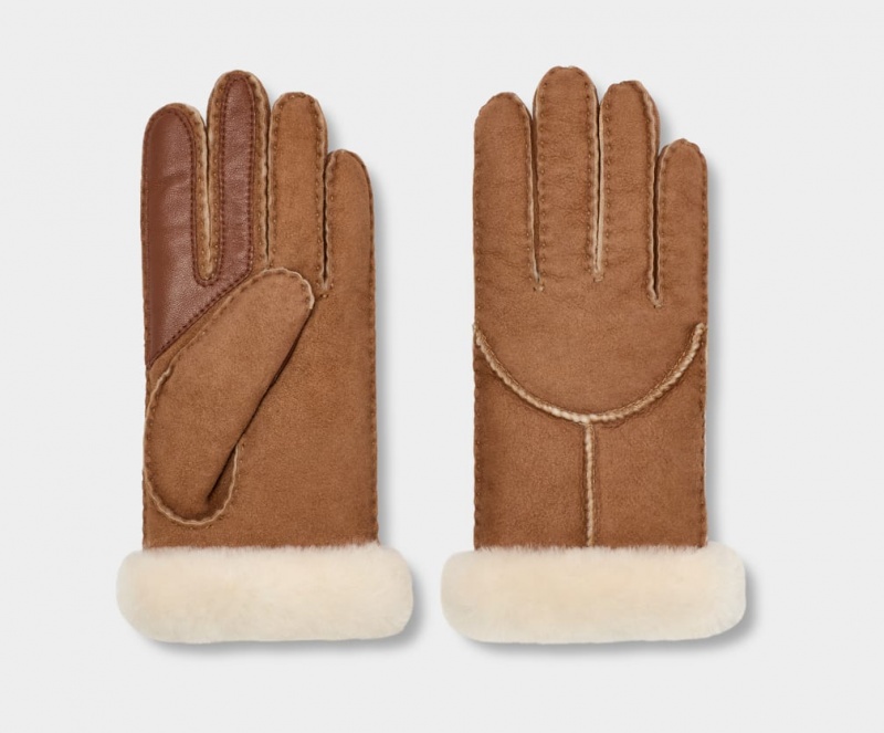 Ugg Sheepskin Whipstitch Women's Gloves Brown | SLXGKBE-94