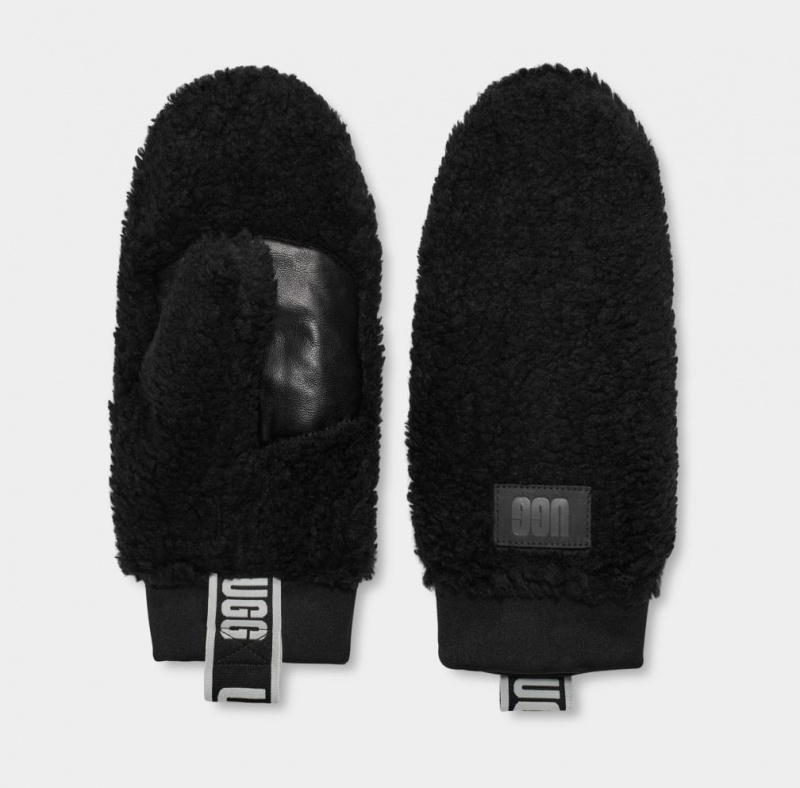 Ugg Sherpa Mitten W Logo Tape Women's Gloves Black | ZIGOBFN-36