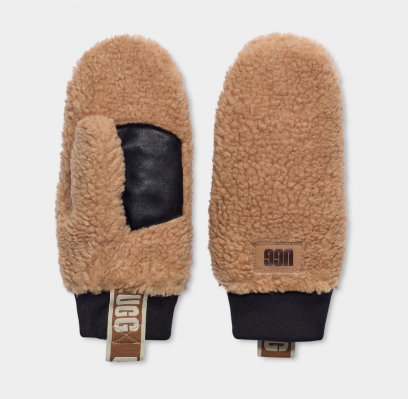 Ugg Sherpa Mitten W Logo Tape Women's Gloves Chocolate | BMKPLDX-51