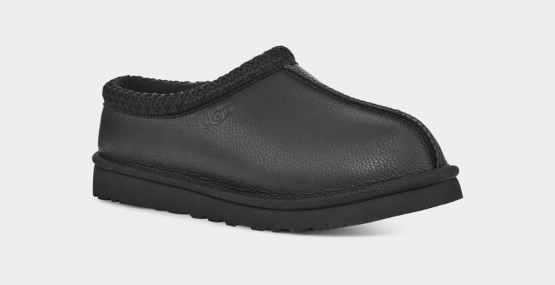 Ugg Tasman Leather Men's Slippers Black | FVRDLNI-42