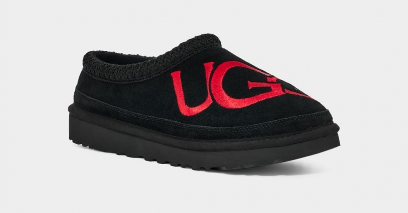 Ugg Tasman Logo Men's Slippers Black / Red | TYGQVCA-98