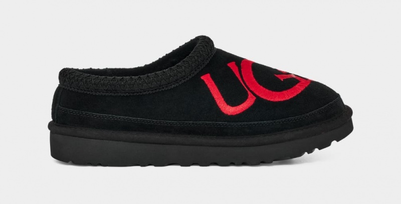 Ugg Tasman Logo Men\'s Slippers Black / Red | TYGQVCA-98