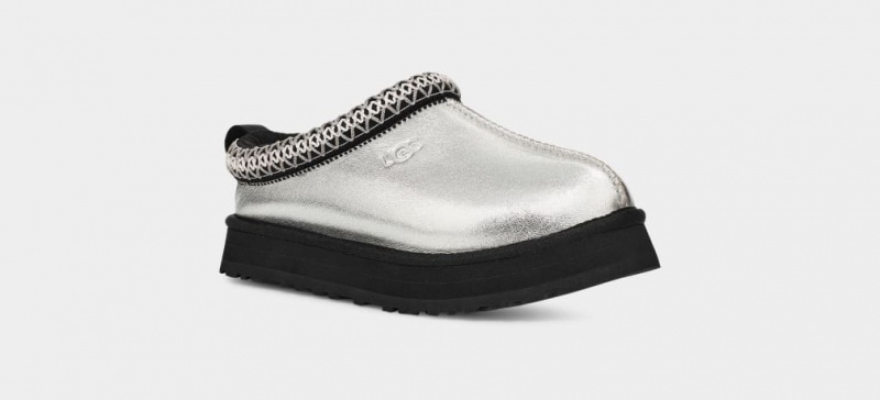 Ugg Tazz Leather Kids' Slippers Silver / Metal | JMBGTUH-72