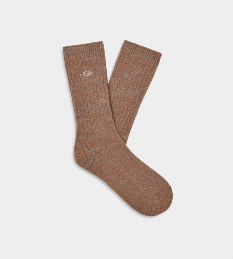 Ugg Trey Rib Knit Slouchy Crew Men\'s Socks Brown | VGMHTFD-81